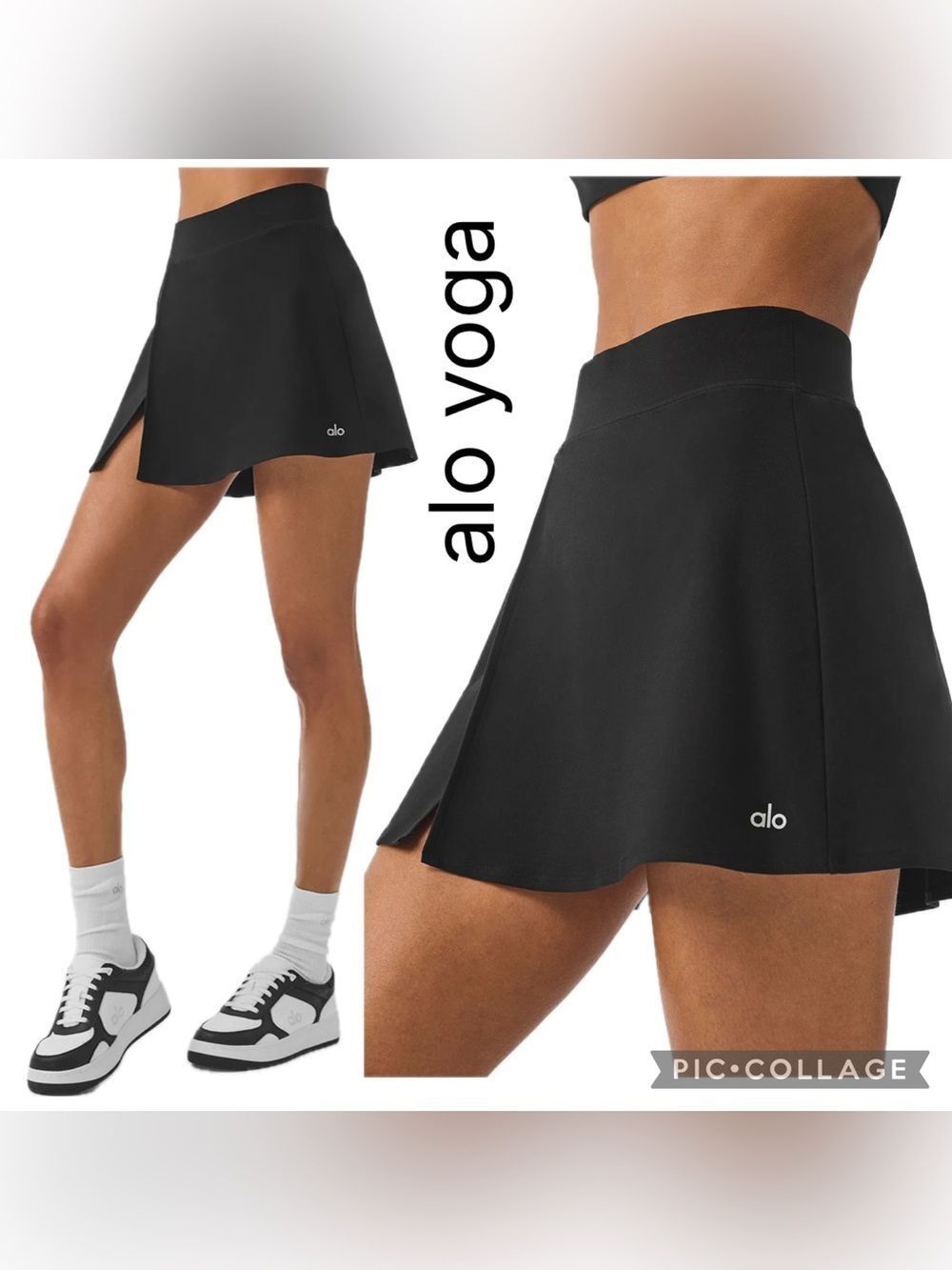 (A3) ALO Yoga Alosoft Backspin Skirt - Black, with built-in panties, size S